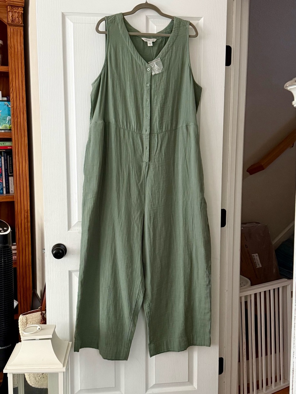 Coldwater Creek Olive Green Sleeveless Button-Front Jumpsuit